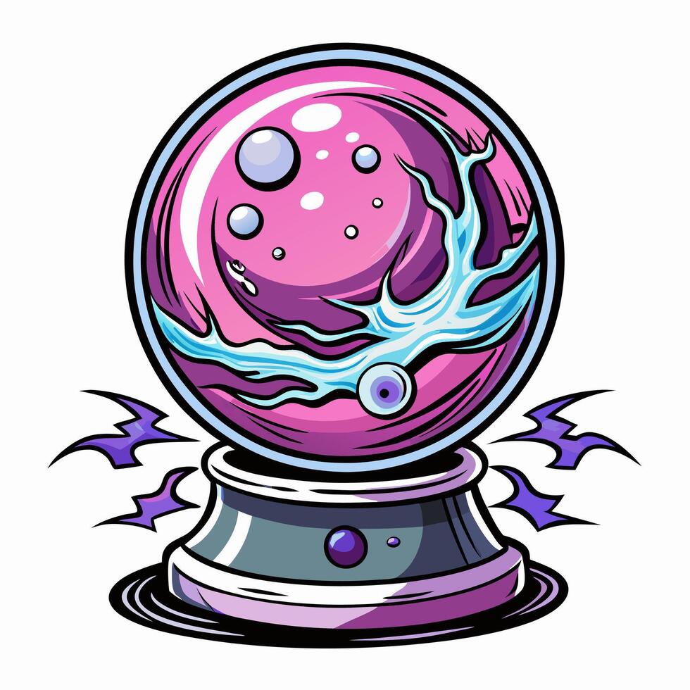 Mystical Pink Crystal Ball with Electric Energy Abstract Illustration vector