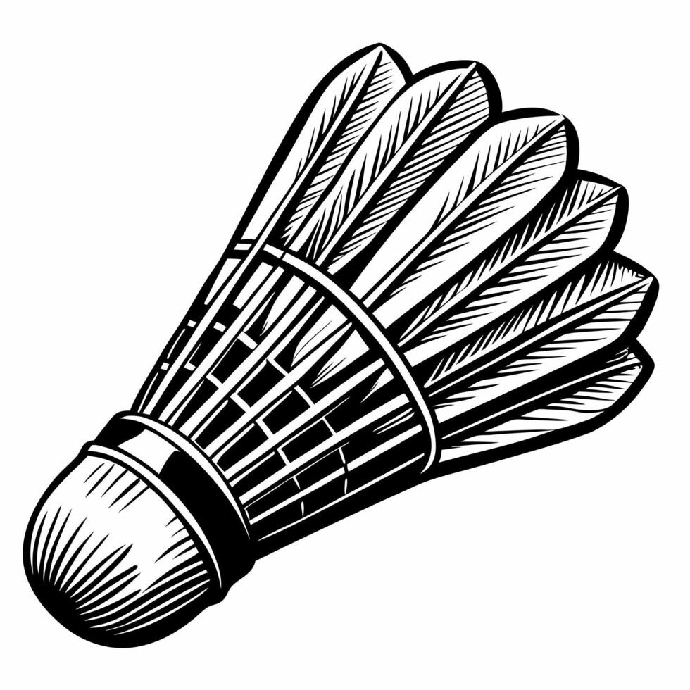 Intricate Black and White Shuttlecock Illustration for Sports Design vector