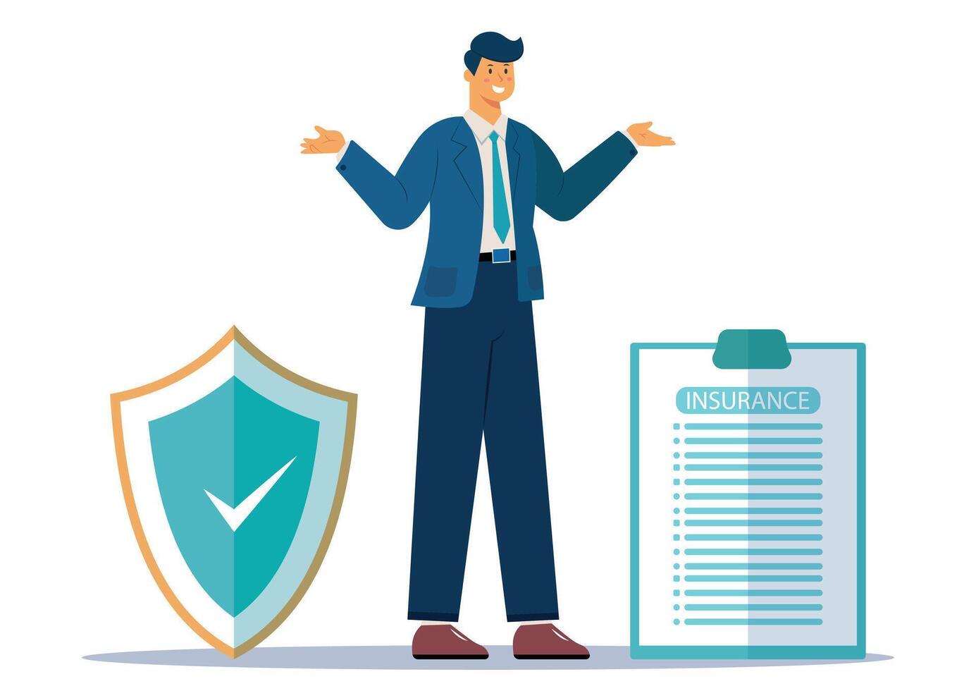 Cartoon character of Insurance broker with shield and insurance isolated on white background vector