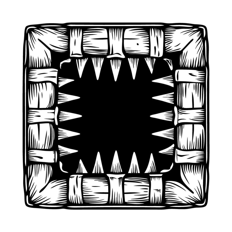 Square frame of sharp teeth in black and white illustration vector