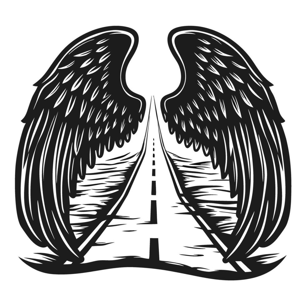 abstract illustration angel wings on road symbolizing freedom and journey vector