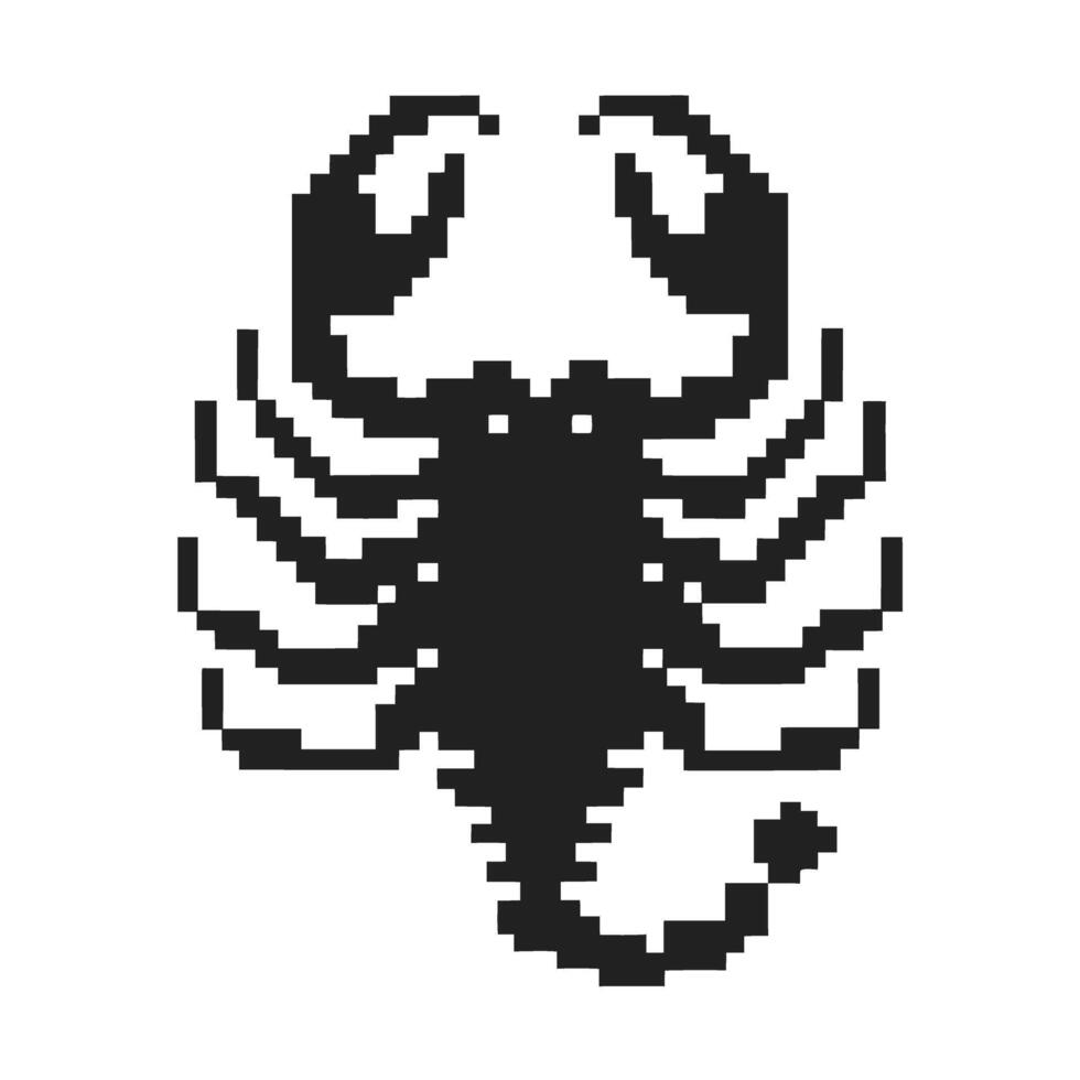 Pixel art scorpion illustration in retro black design vector