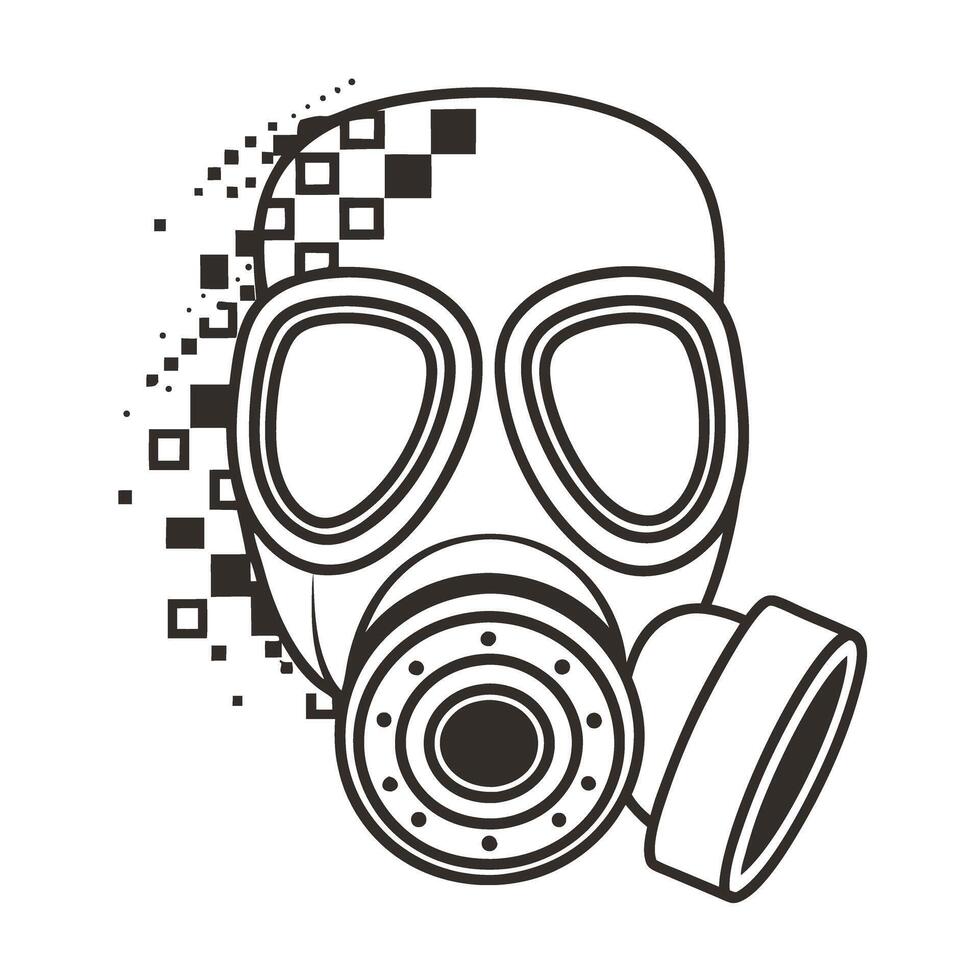 Digital gas mask illustration pixelated design in black and white vector