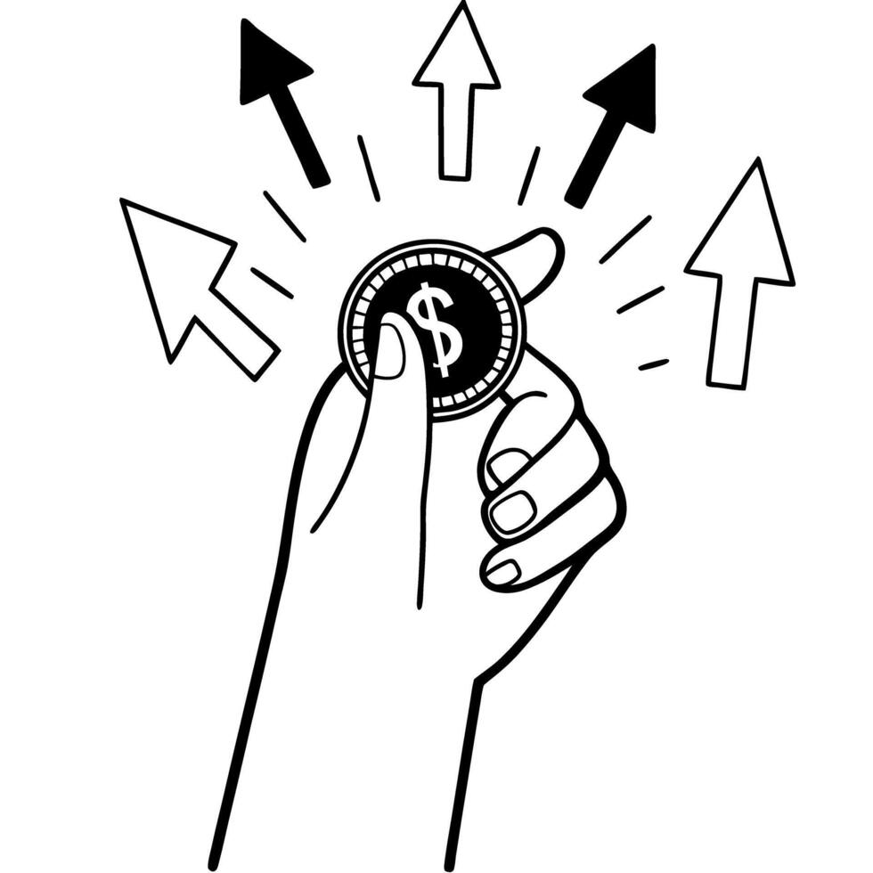 hand holding coin with upward arrows symbolizing financial growth and investment opportunities vector