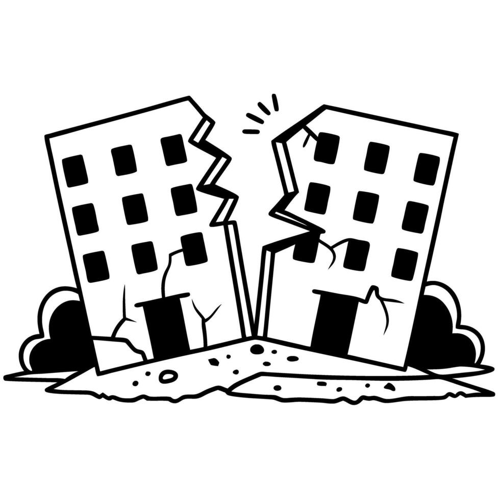 cracked buildings, earthquake impact illustration damaged urban structures, natural disaster concept vector