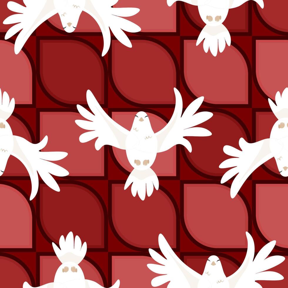 White dove symbol of the Holy Spirit in a seamless pattern on a red background to Pentecost vector