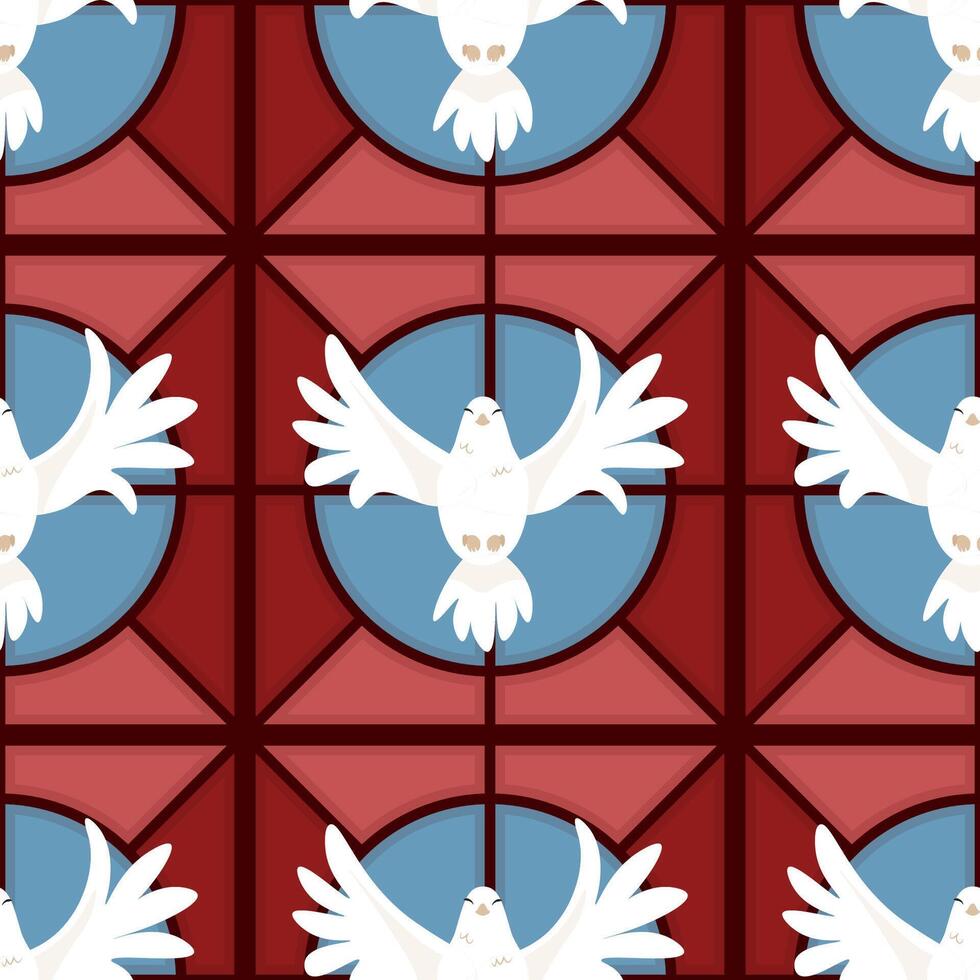White dove symbol of the Holy Spirit on the background of a church stained glass window in a seamless pattern by Pentecost vector