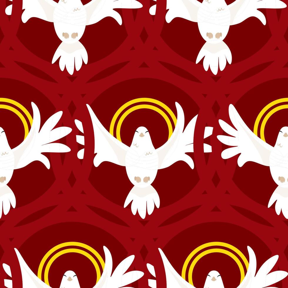 White dove symbol of the Holy Spirit on a red background in a seamless pattern by Pentecost vector