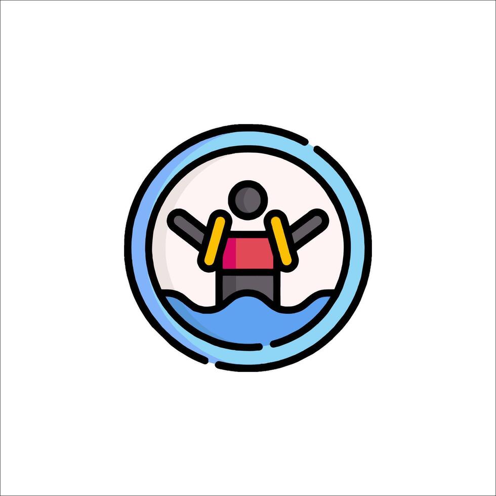 A man in a life jacket is in the water vector