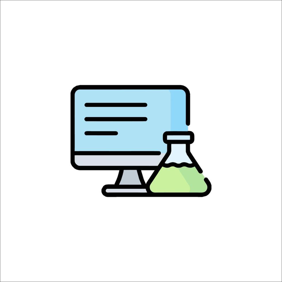 A computer monitor with a flask and a beaker vector