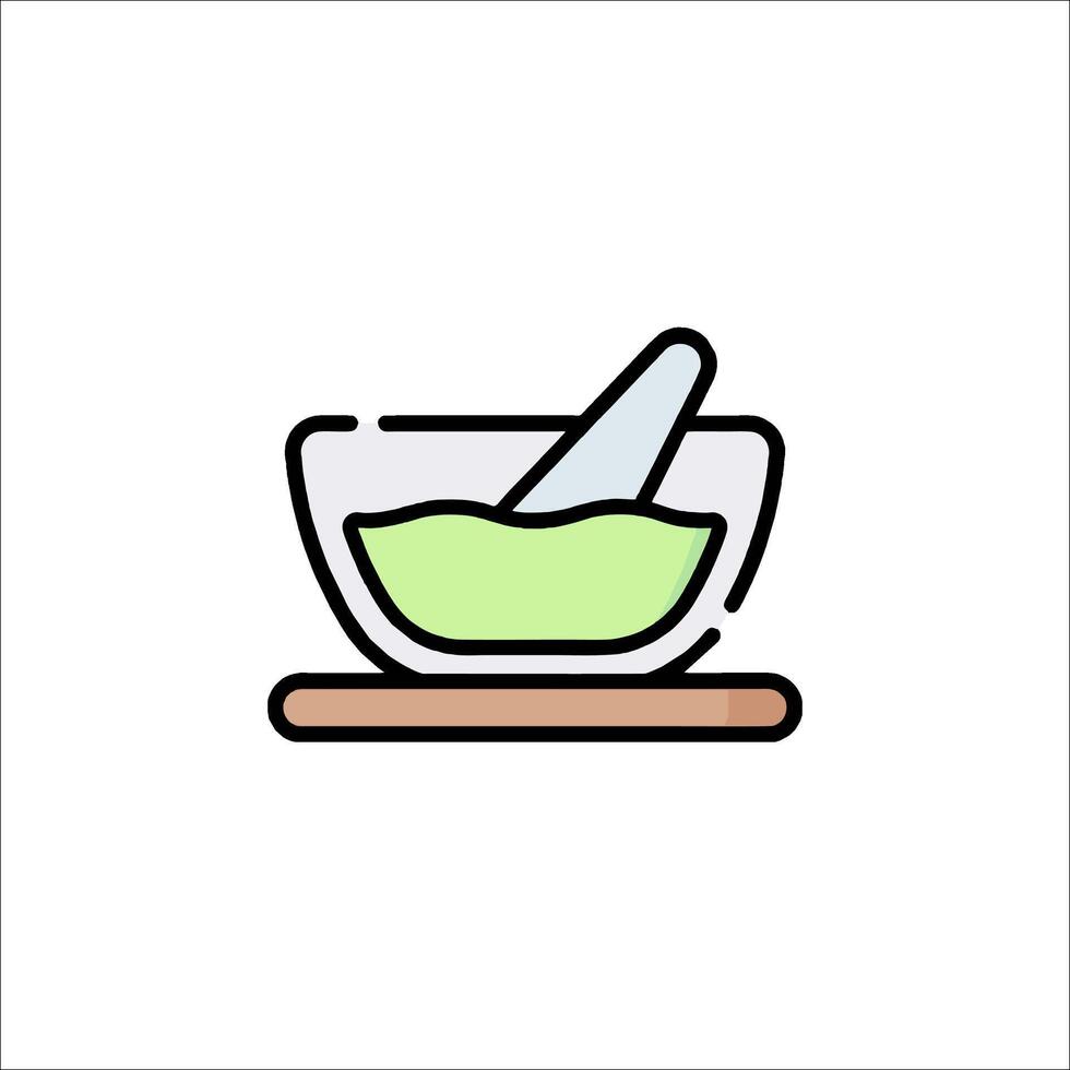 A bowl with green liquid in it and a spoon vector