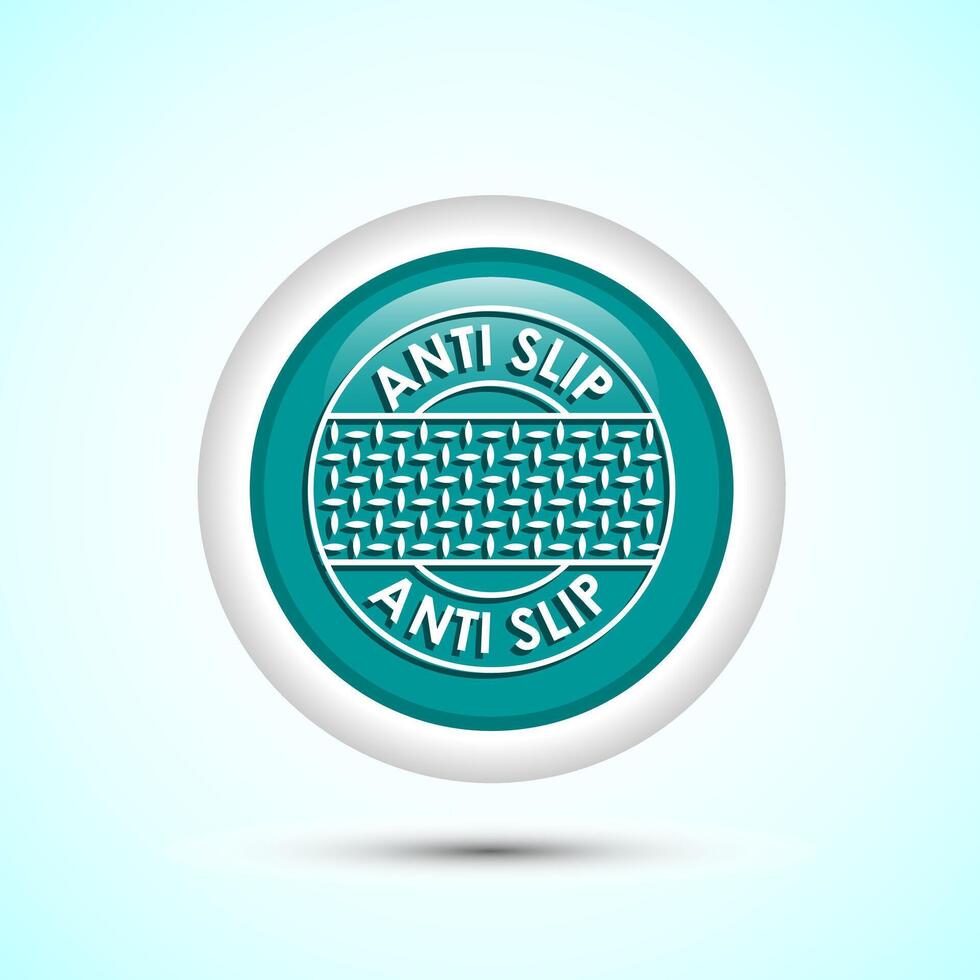 Anti slip icon design illustration. Non slip safety icon, Slip prevention sign symbol, Teal color round button design vector