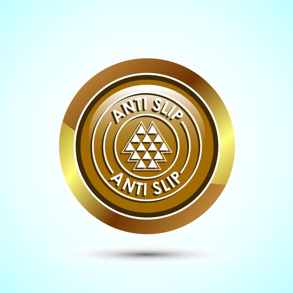 Anti slip icon design illustration. Non slip safety icon, Slip prevention sign symbol, Gold color round button design vector