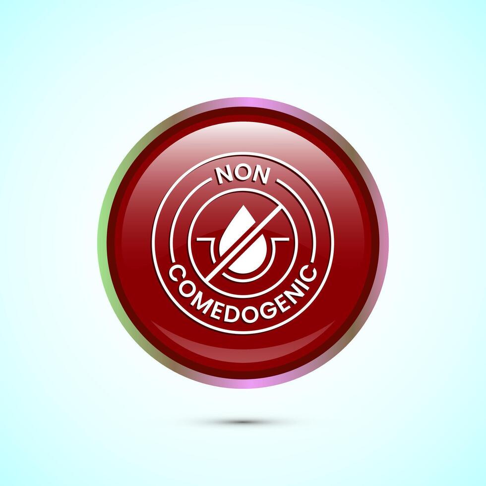 Non comedogenic icon design illustration, non comedogenic label sign. Red color round button design vector