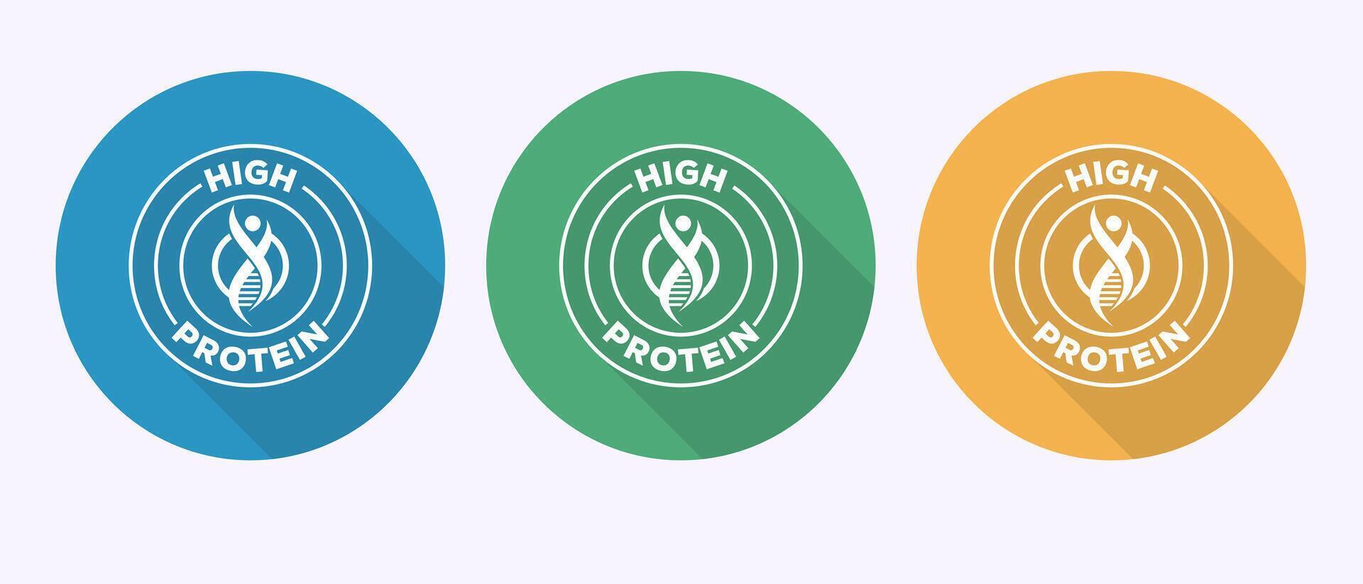 High protein icon, Nutrition healthy eating badge in shadow button design vector