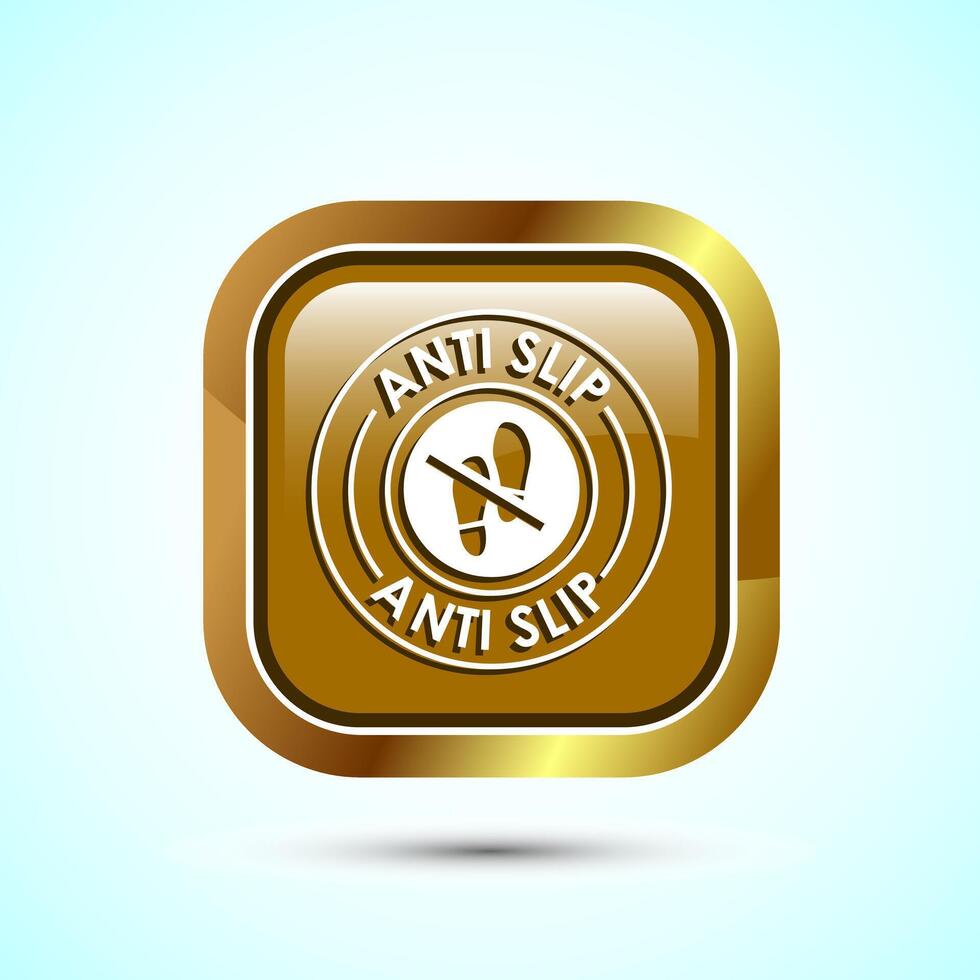 Anti slip icon design illustration. Non slip safety icon, Slip prevention sign symbol, Gold color square button design vector