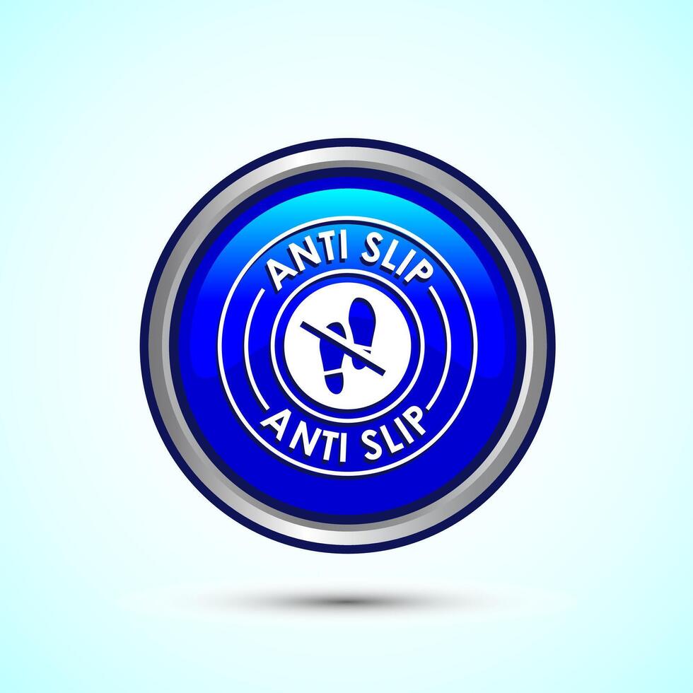 Anti slip icon design illustration. Non slip safety icon, Slip prevention sign symbol, Blue color round button design vector