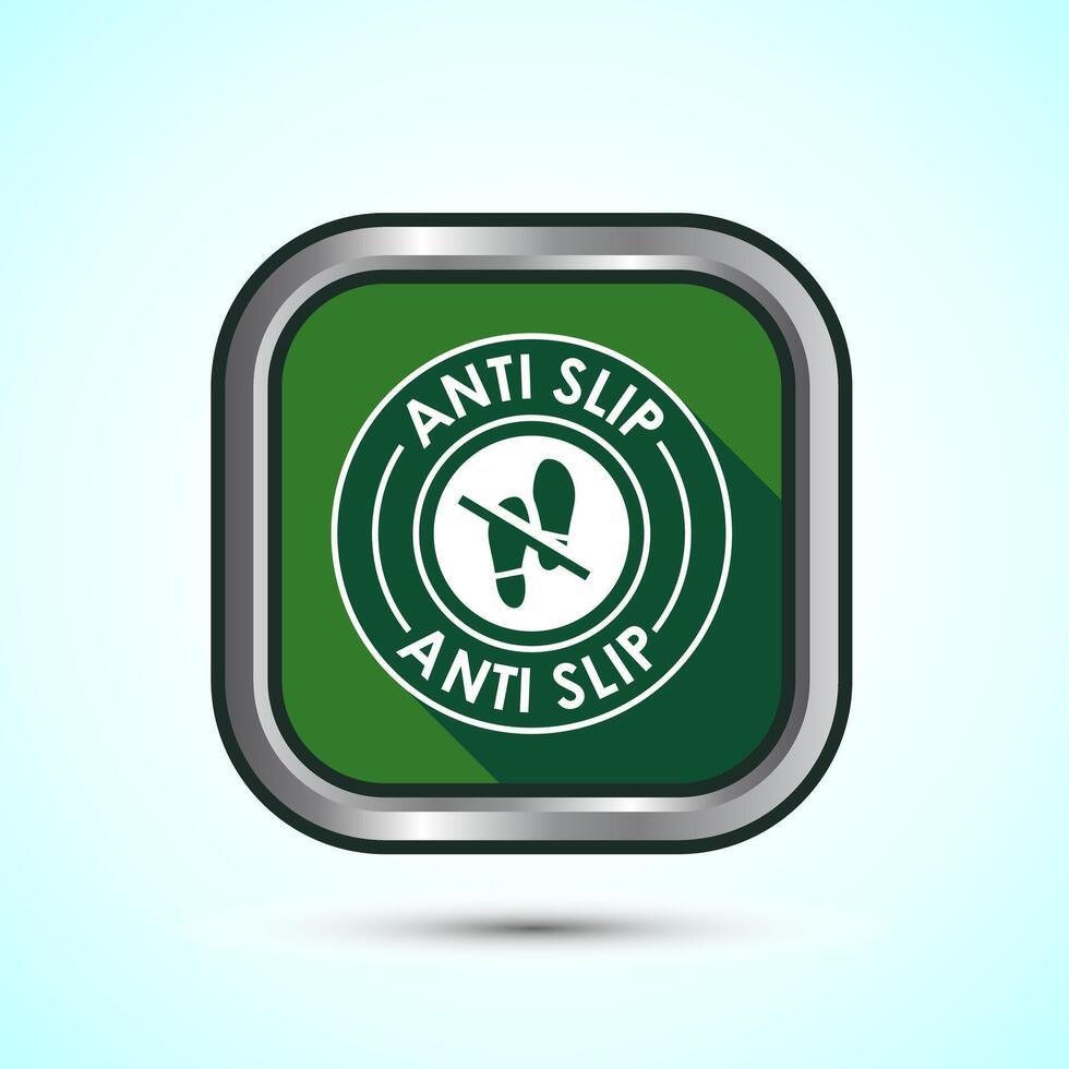 Anti slip icon design illustration. Non slip safety icon, Slip prevention sign symbol, Green color shadow button design vector