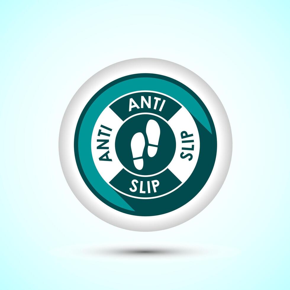 Anti slip icon design illustration. Non slip safety icon, Slip prevention sign symbol, Teal color shadow button design vector