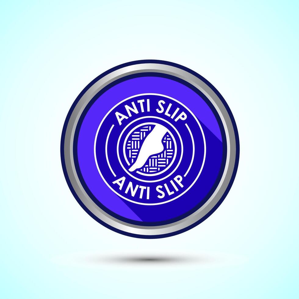 Anti slip icon design illustration. Non slip safety icon, Slip prevention sign symbol, Blue color shadow button design vector