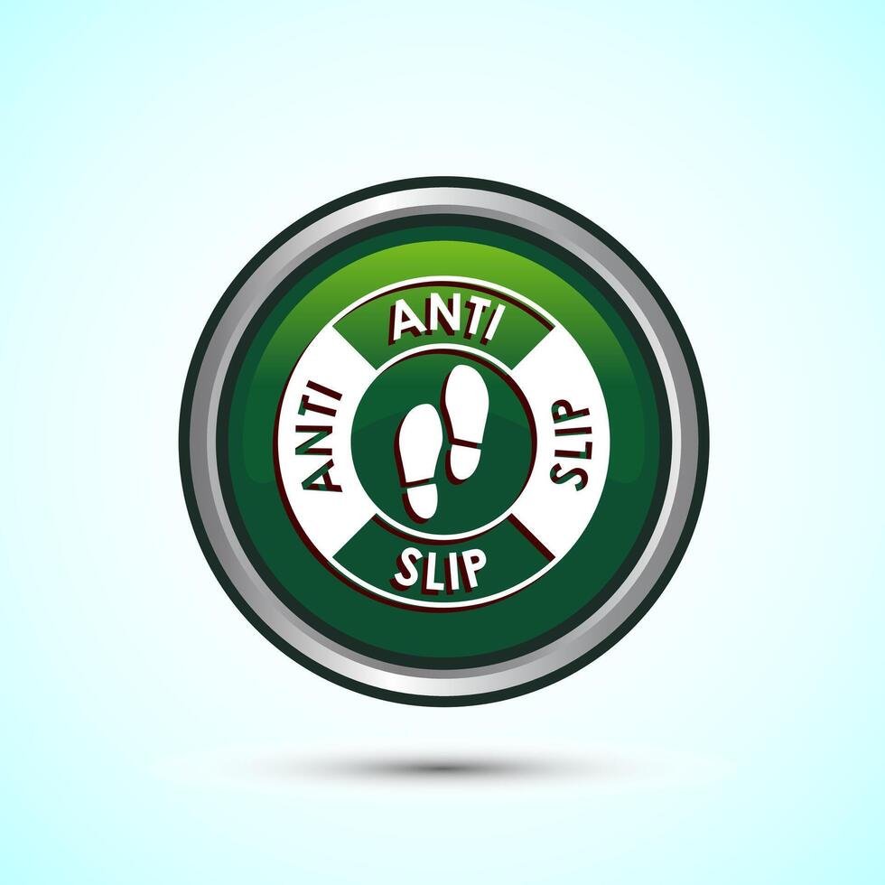 Anti slip icon design illustration. Non slip safety icon, Slip prevention sign symbol, Green color round button design vector