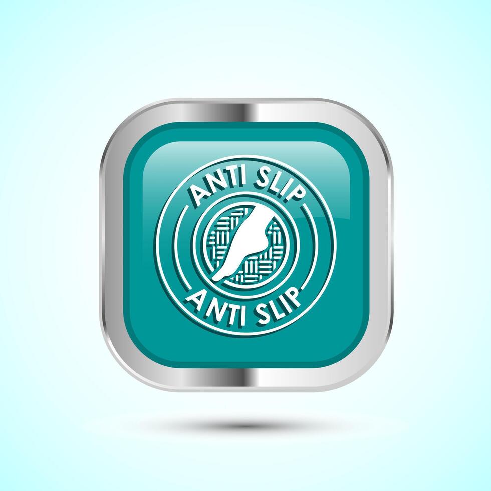 Anti slip icon design illustration. Non slip safety icon, Slip prevention sign symbol, Teal color square button design vector