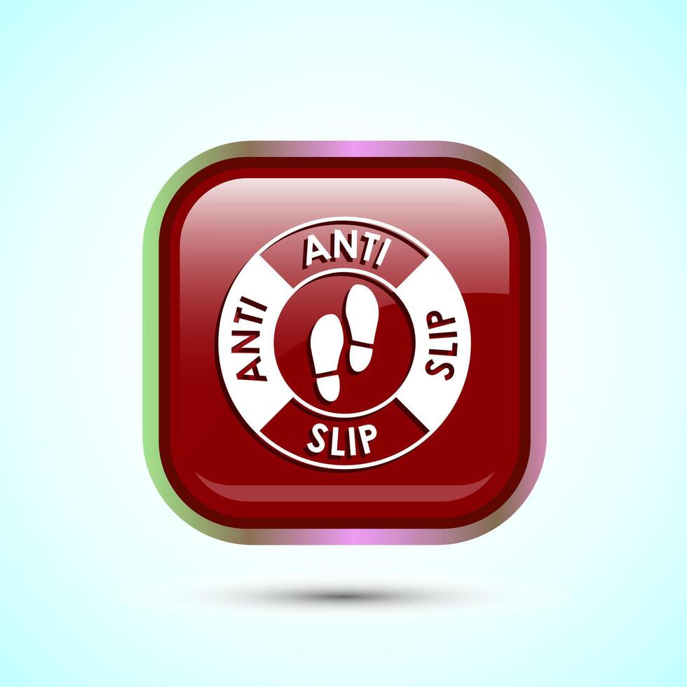 Anti slip icon design illustration. Non slip safety icon, Slip prevention sign symbol, Red color square button design vector