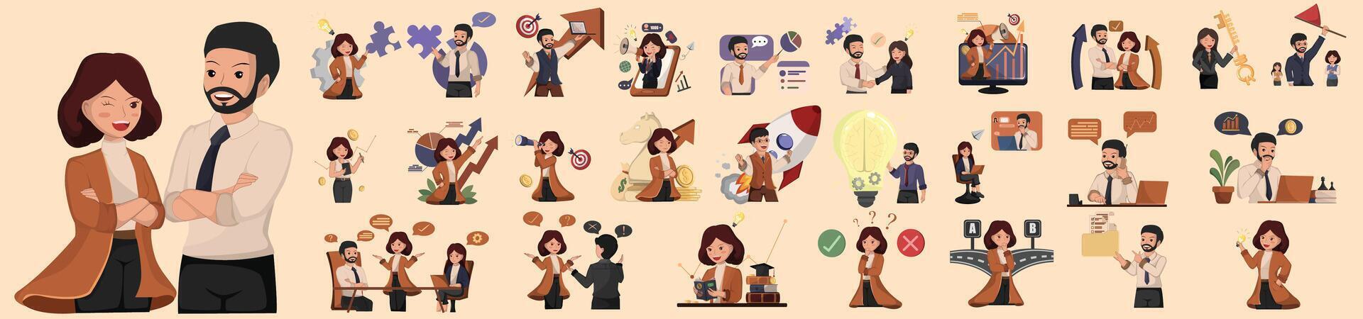 Big Collection of 26 Business Concept illustrations. Workplace activities , strategy , teamwork , planning ,leadership, collaboration and startup vector