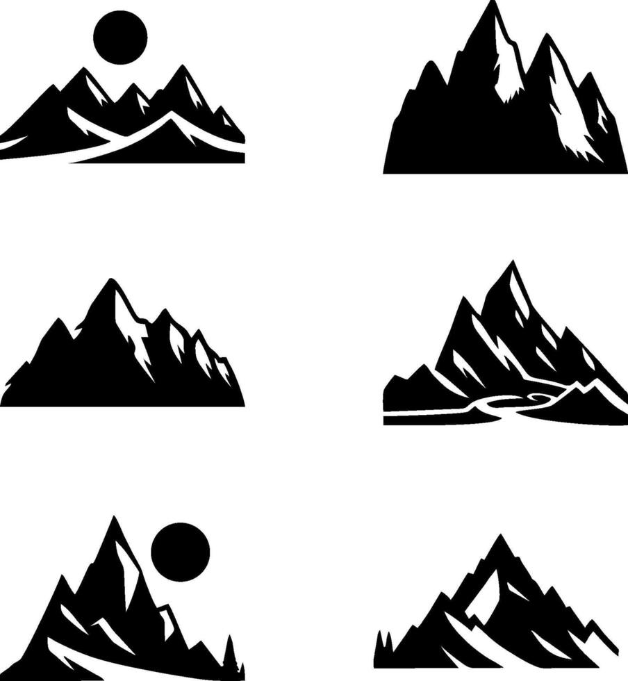 Simple Black and White Mountain Silhouette Icons Set vector