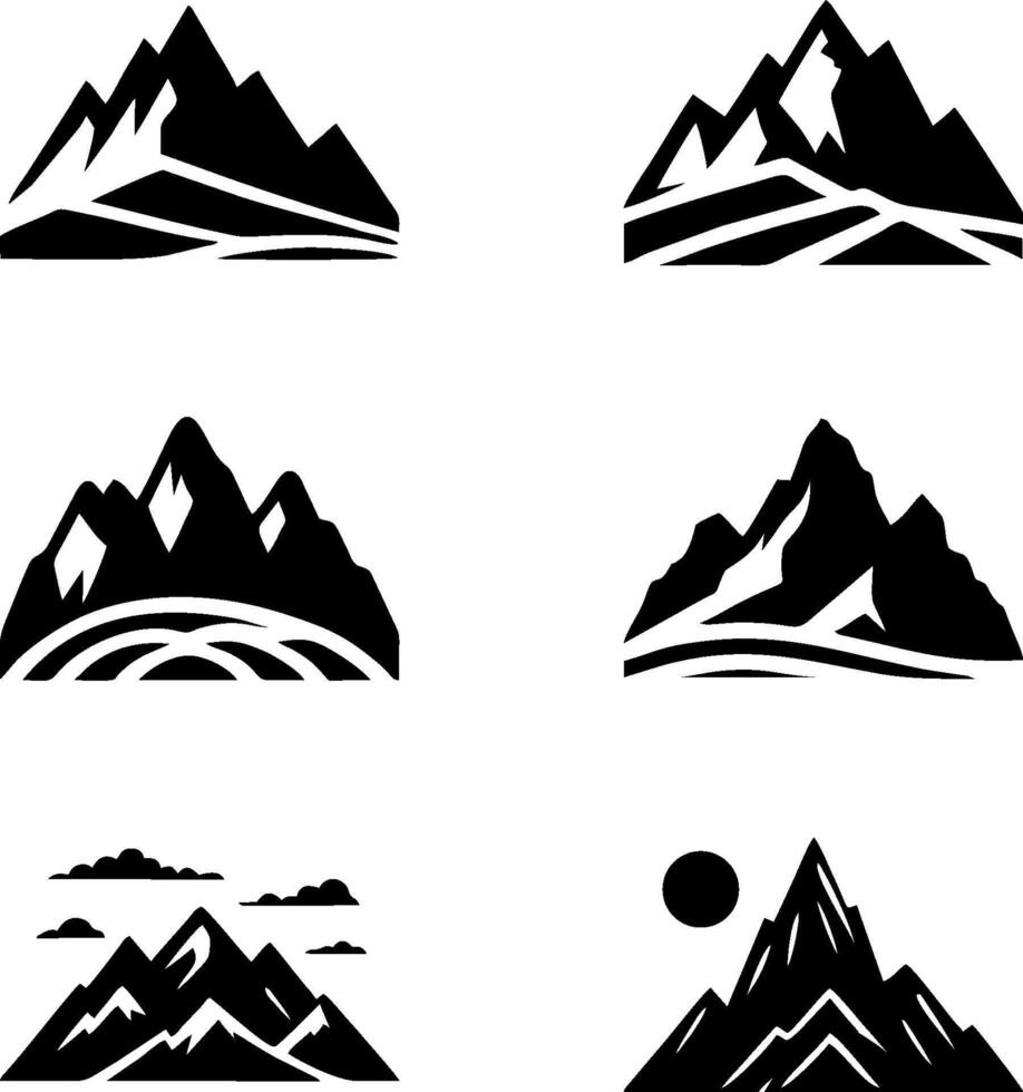 Six Simple Black and White Mountain Icons vector