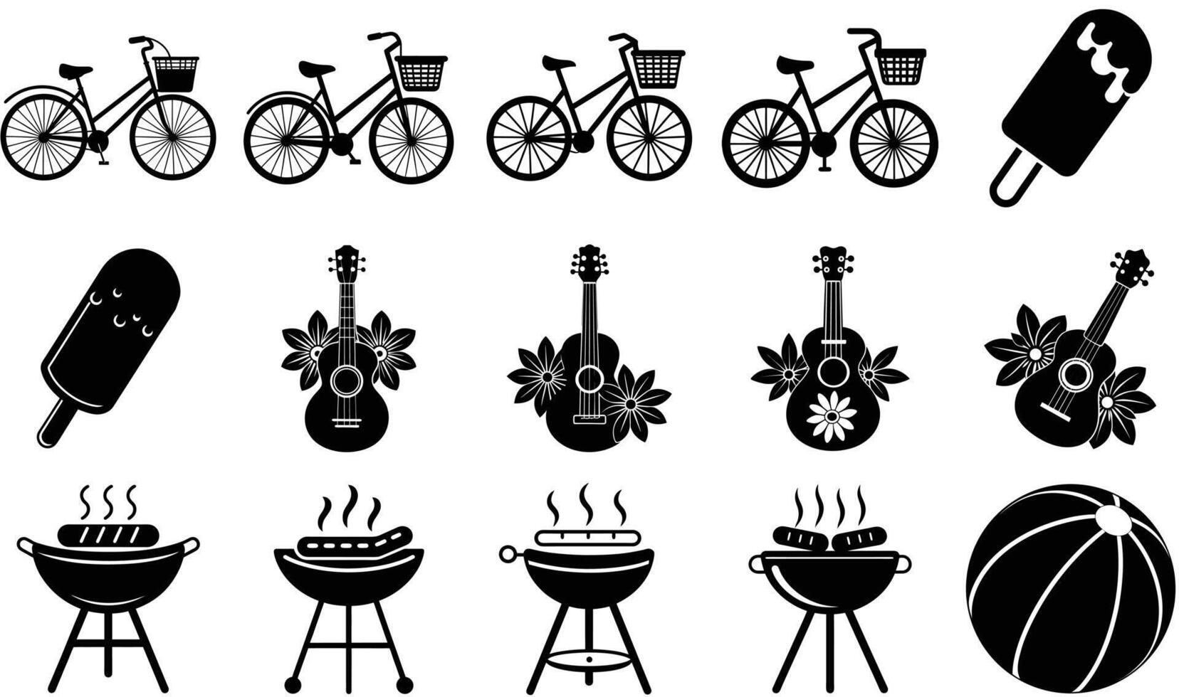 Black sport and bicycle icon set silhouettes design, Summer Vacation Icon Set vector
