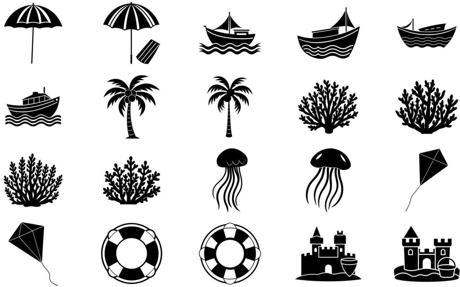 Summer icon set design with beach, sun, and travel symbols, Summer Vacation Icon Set vector