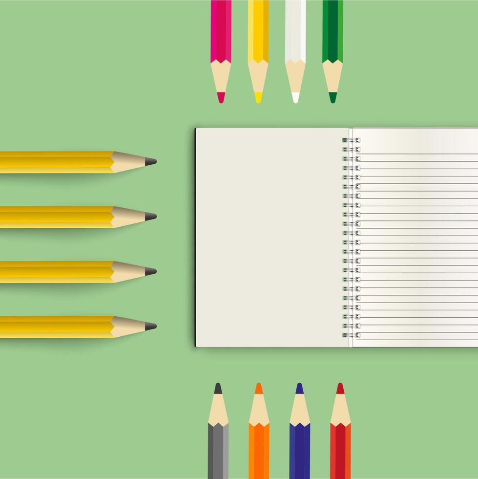 PA spiral notebook with blank and lined pages sits on a green background vector