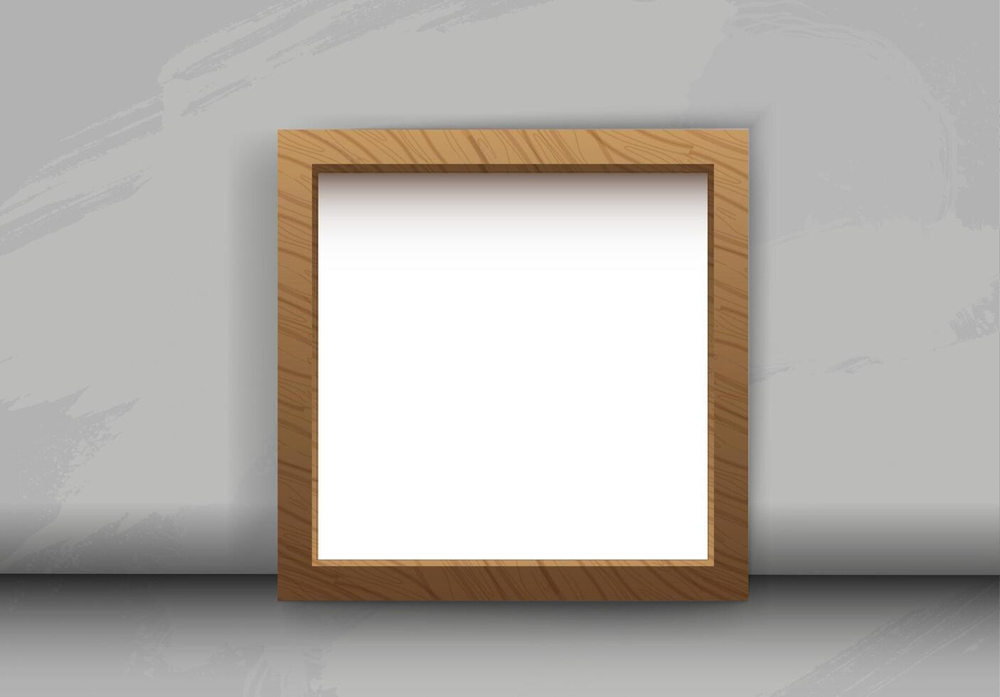 Squared realistic wooden Photo frame with grey background vector