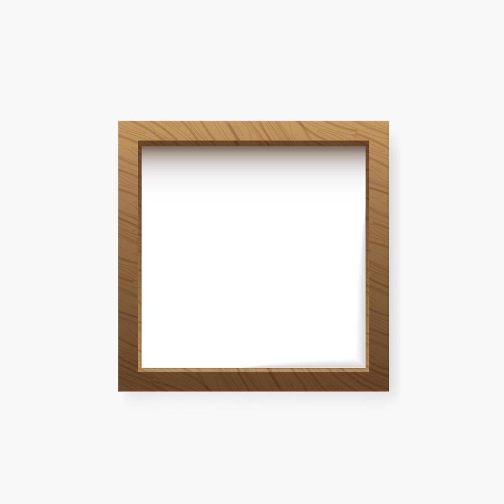 Squared realistic wooden Photo frame on ligh background vector