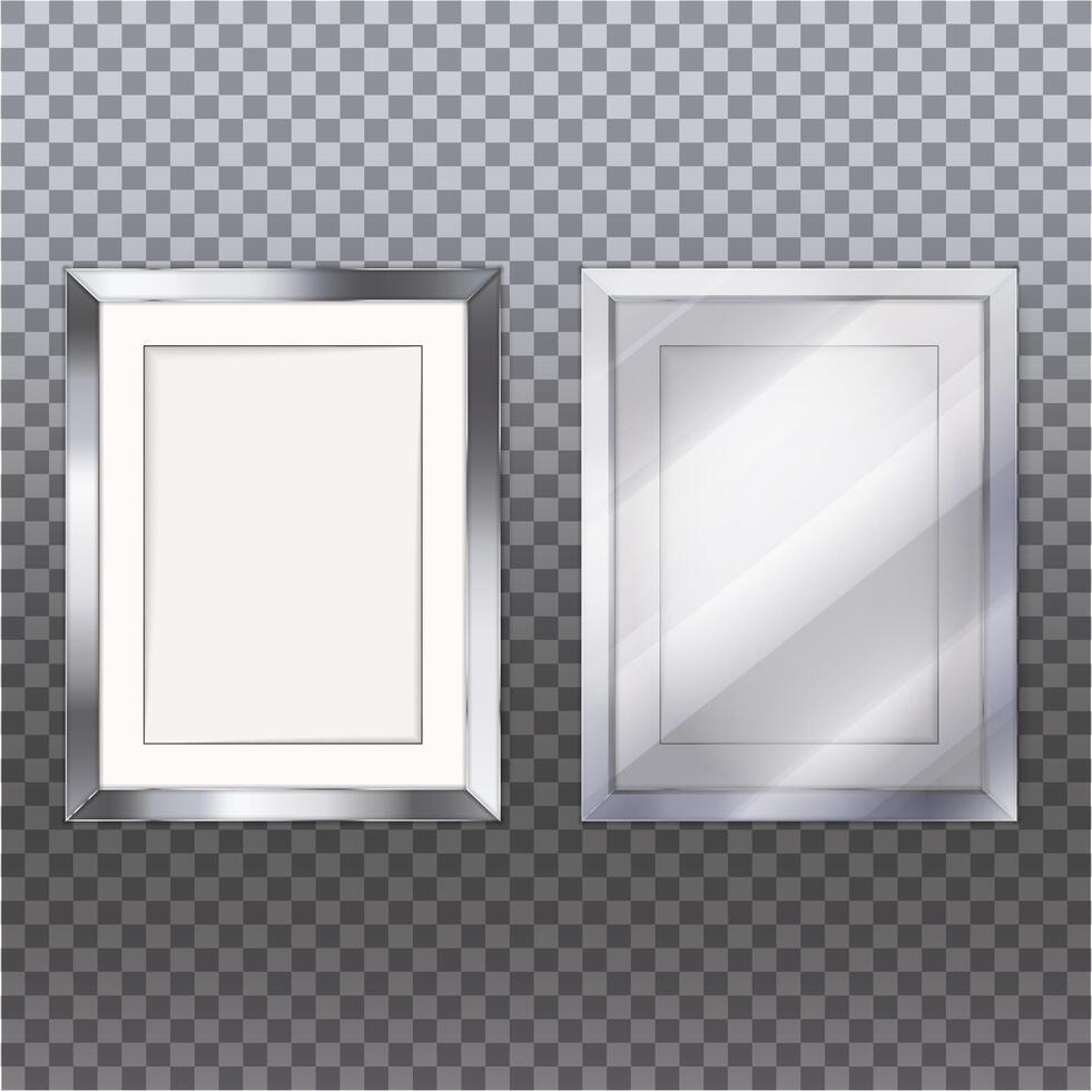 Modern frame for photo or pictures with shadow. realistic Metallic silver frame vector