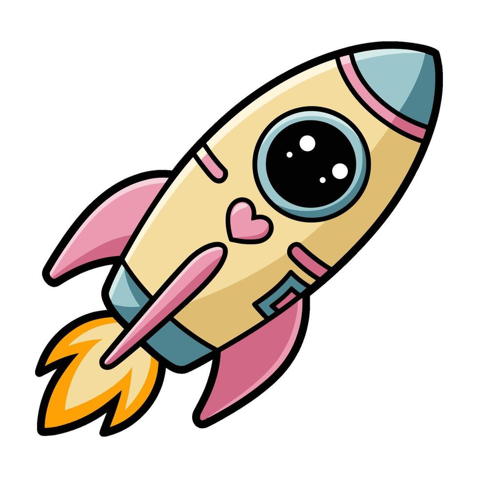 Kawaii style illustration of a cute rocket soaring through the sky vector