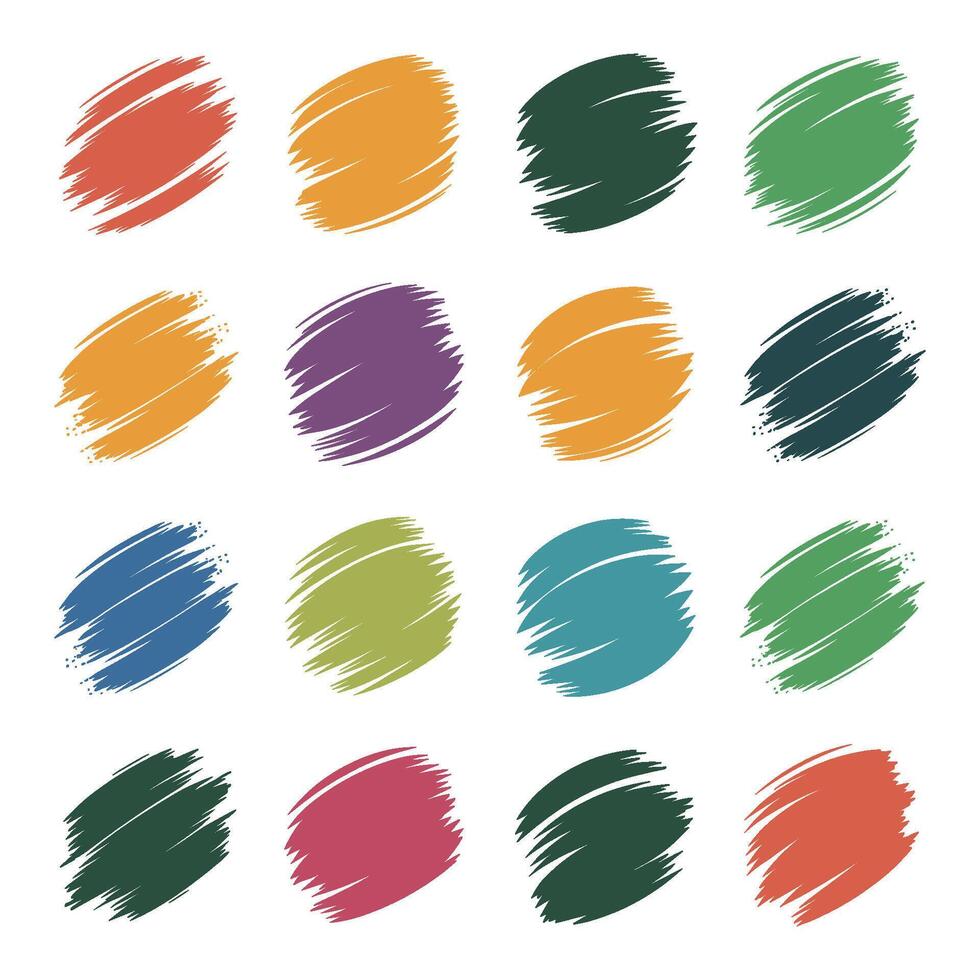 Colorful brush strokes set with various shapes and colors for creative design uses vector