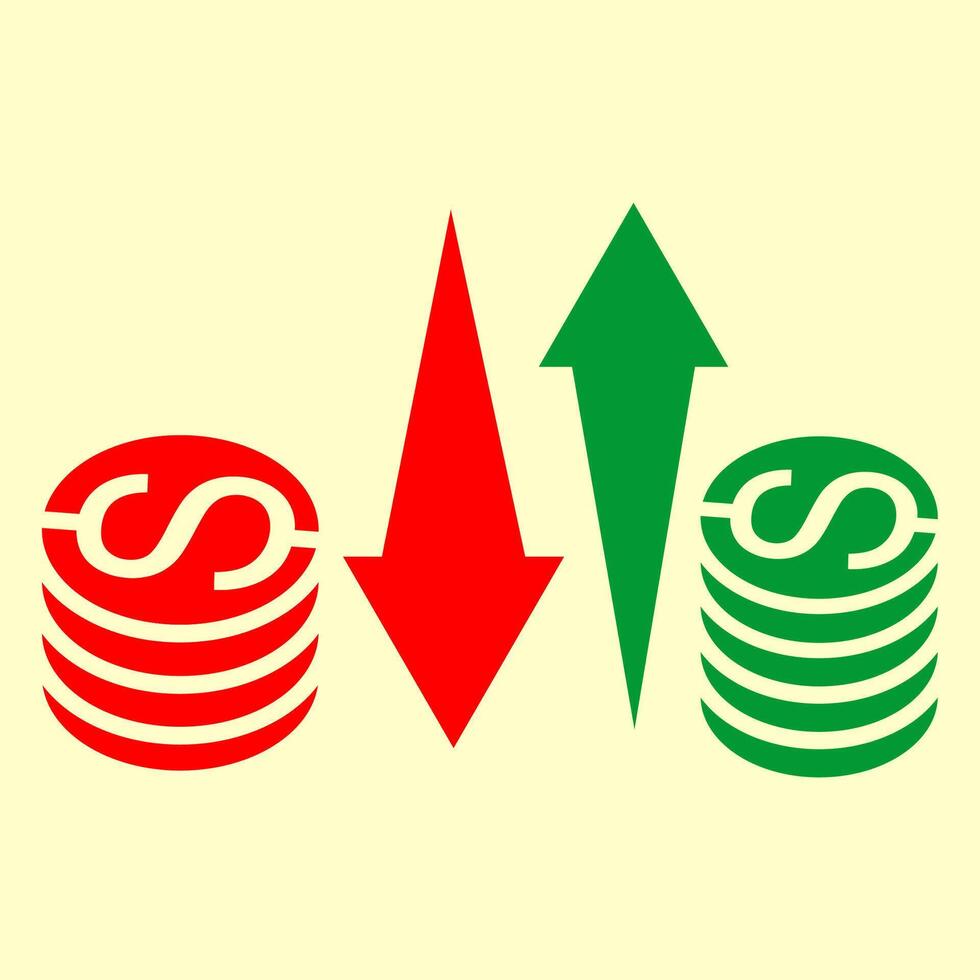 Coins and up and down arrows vector