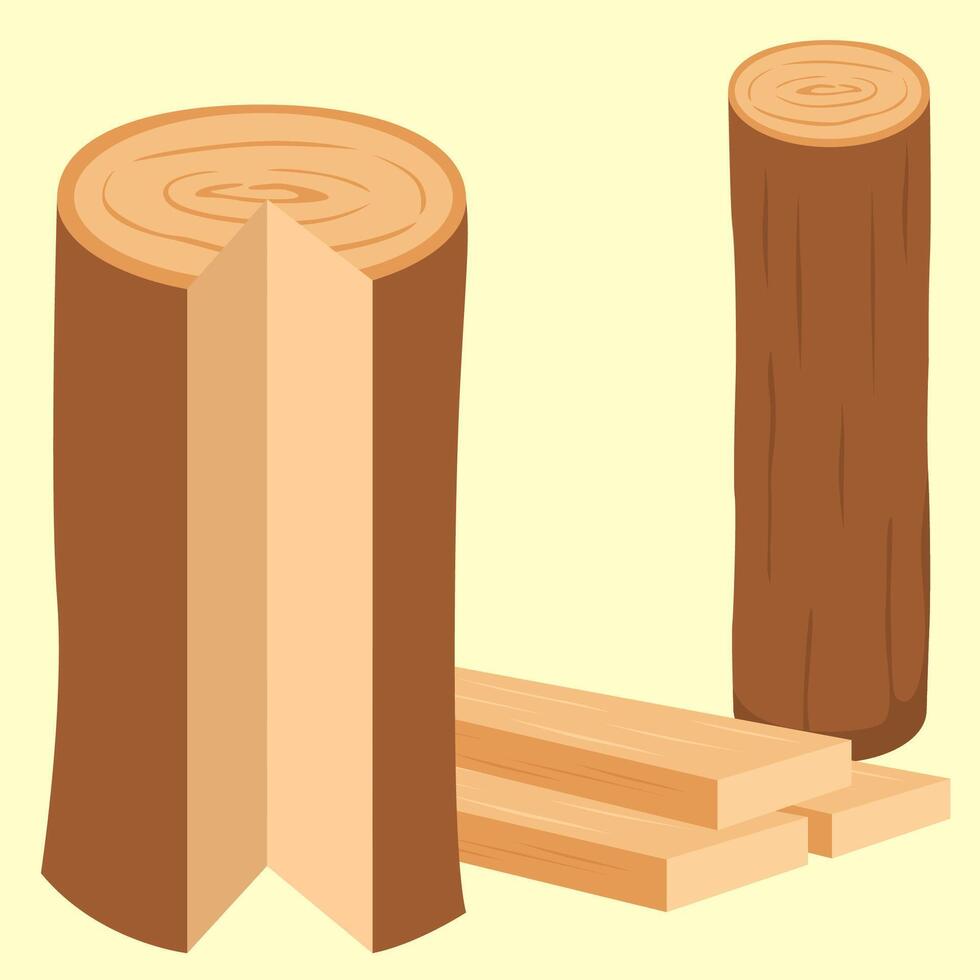 Wood logs and planks for construction and woodworking vector