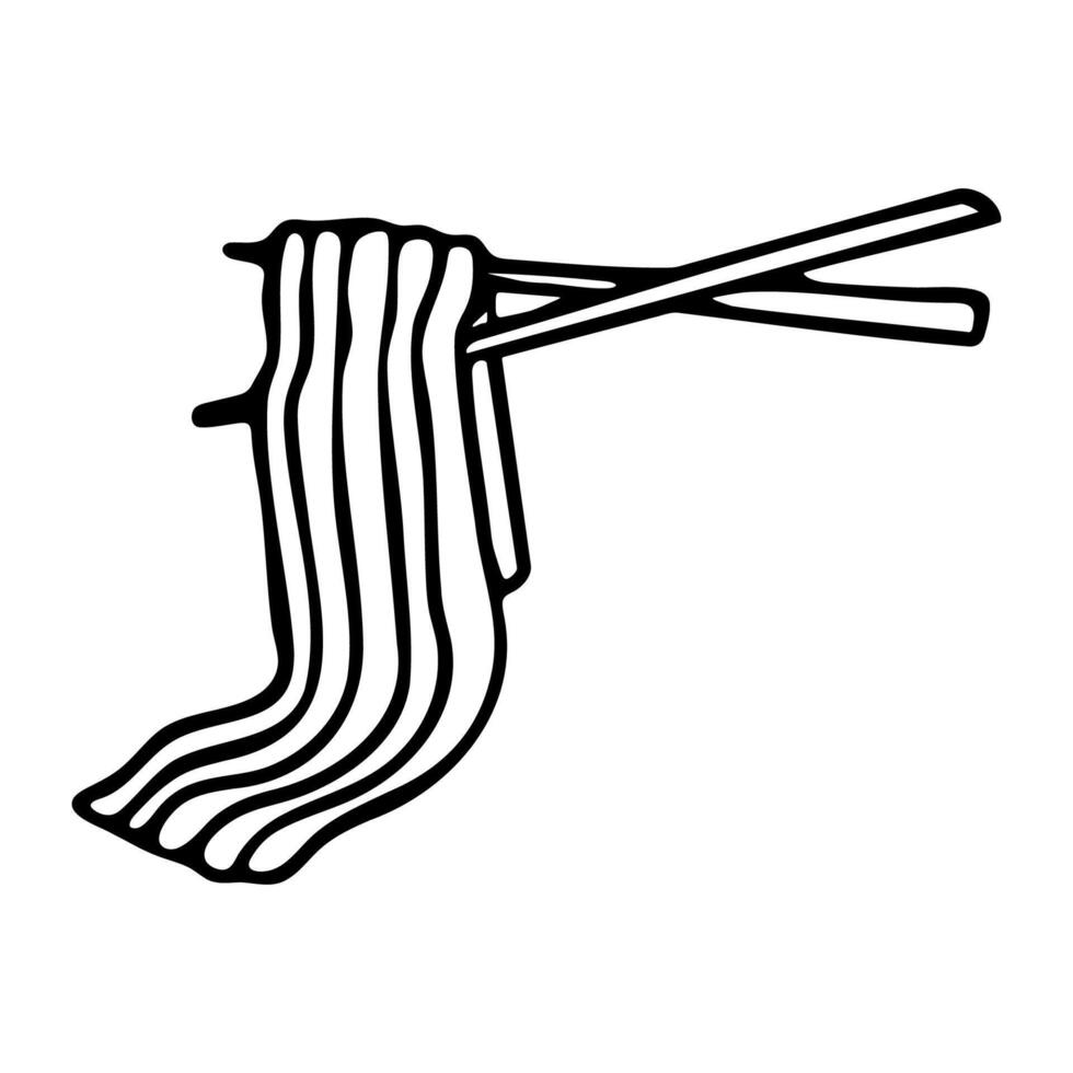 Chopsticks with noodles, food doodle and drawing, restaurant and cafe menus decorations. illustration. vector