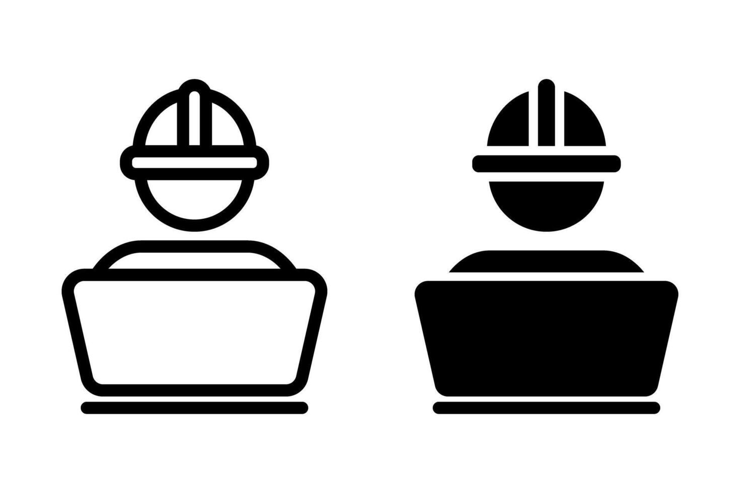 icon of construction worker wearing a hard hat and working on a laptop. Represents construction, engineering, development, and related professions. Clean, modern, and suitable for various design vector