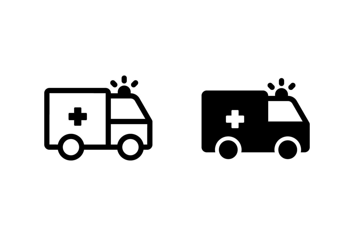 Ambulance icon in outline and solid style. Perfect for medical, healthcare, emergency, and transportation designs vector