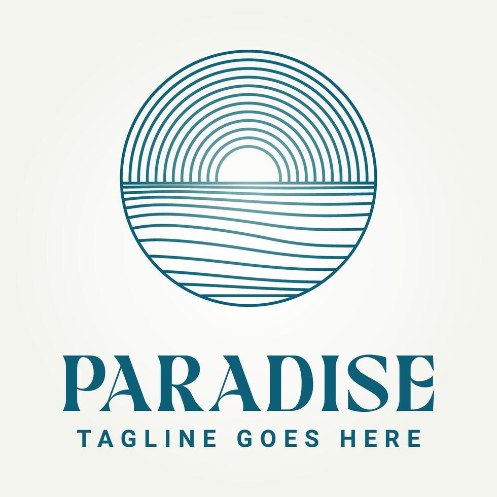 simple minimalist ocean paradise line art icon logo template illustration design vector