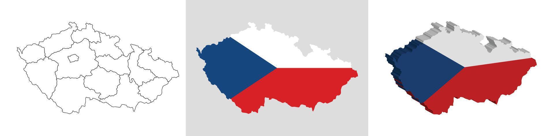 Czech Republic outline, fill with flag and 3d map vector