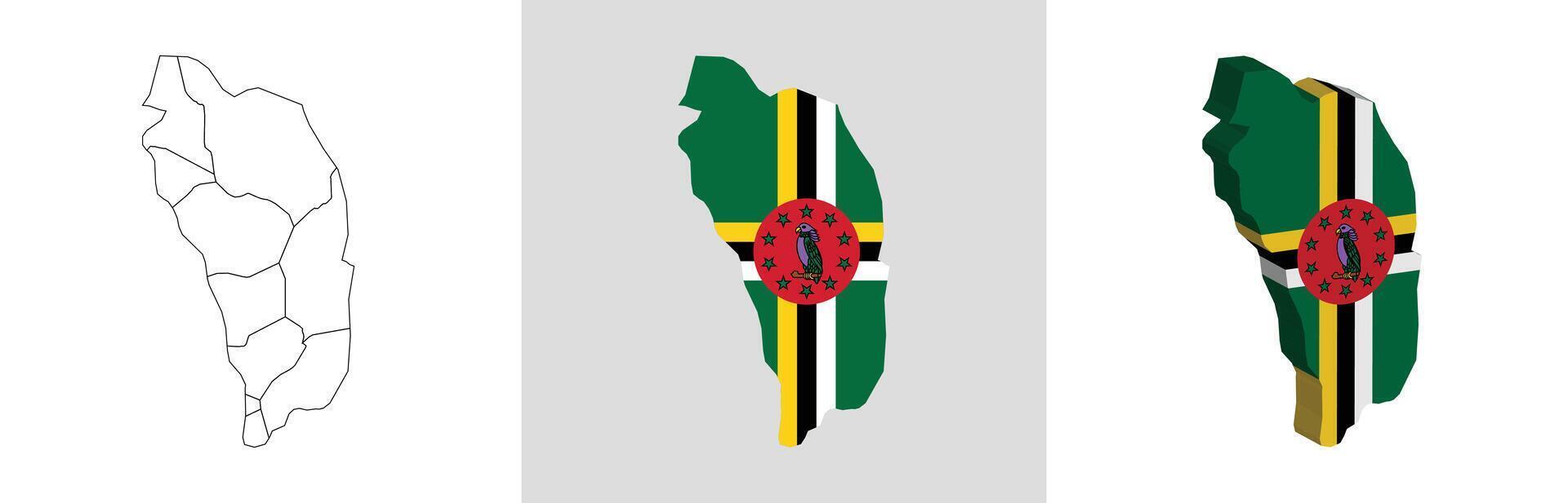 Dominica outline, fill with flag and 3d map vector