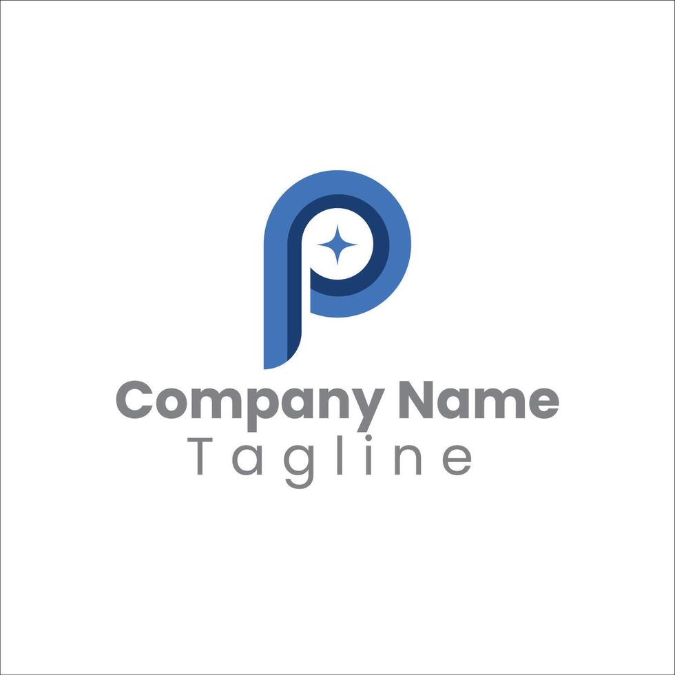 Modern Blue Letter P Logo with Star Icon vector