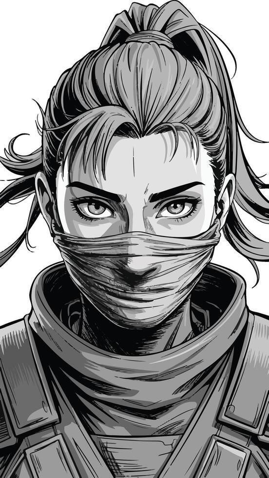 Ninja A Determined Woman with a Mask vector