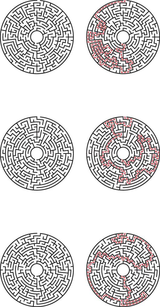 Circular Mazes Solutions Step by Step Pathfinding Puzzle Game vector