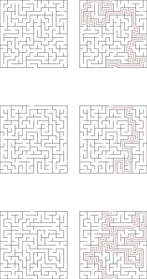 Complex Square Mazes Solutions, Puzzles, Paths, and Challenges vector